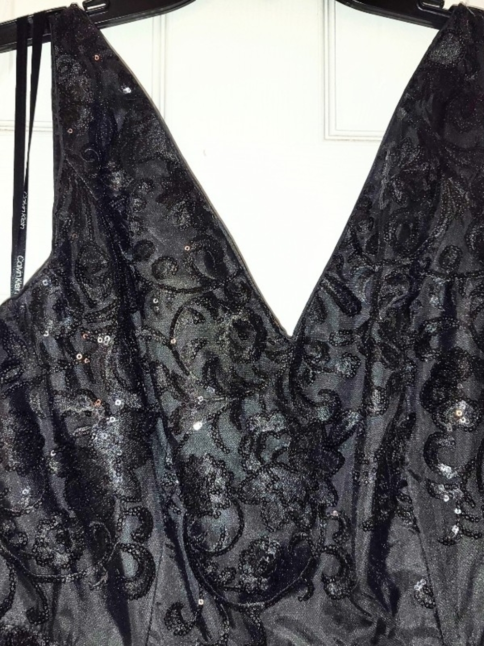 Calvin Klein Black Sequin High Low Formal Dress Size 10 NWT Evening Gown - Picture 5 of 8